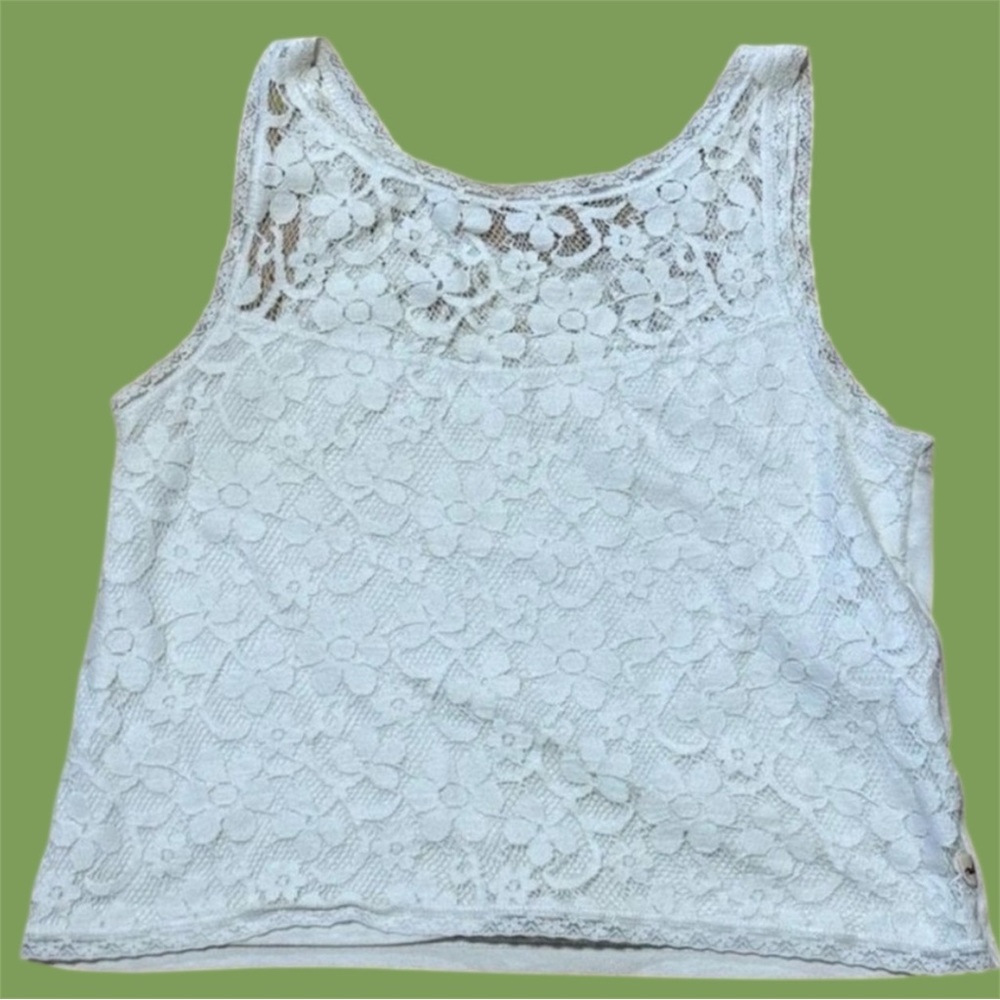 Hollister XS Lace Cream Tank Top P-P 15 L 16